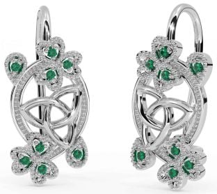 Diamant Blanc Or celtique Trinité Noeud Trèfle Pendre Des boucles d'oreilles