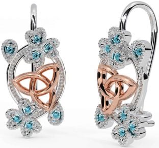 Diamond White Rose Gold Celtic Trinity Knot Shamrock Dangle Earrings