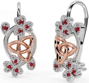 Diamond White Rose Gold Celtic Trinity Knot Shamrock Dangle Earrings