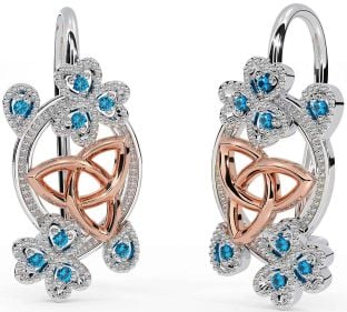 Diamond White Rose Gold Celtic Trinity Knot Shamrock Dangle Earrings