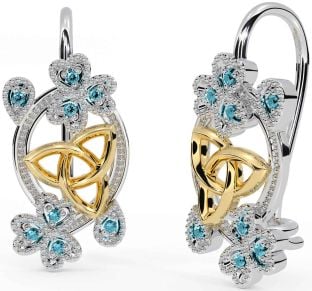 Diamant Blanc Jaune Or celtique Trinité Noeud Trèfle Pendre Des boucles d'oreilles