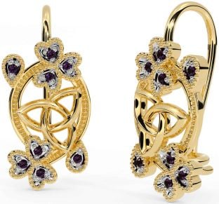 Diamond Gold Celtic Trinity Knot Shamrock Dangle Earrings