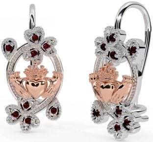 Diamante Rosa Oro Plata Claddagh Trébol Colgar Pendientes