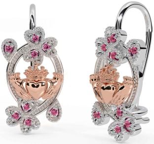 Diamante Rosa Oro Argento Claddagh Trifoglio Penzolare Orecchini