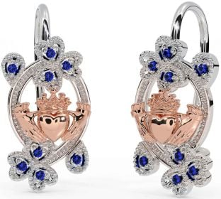 Diamante Rosa Ouro Prata Claddagh Trevo Pendurar Brincos