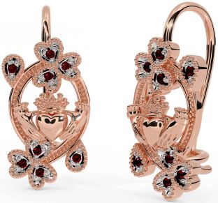 Diamante Rosa Ouro Prata Claddagh Trevo Pendurar Brincos