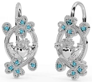 Diamant Silber Claddagh Kleeblatt Baumeln Ohrringe