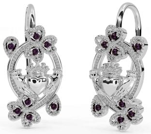 Diamante Plata Claddagh Trébol Colgar Pendientes