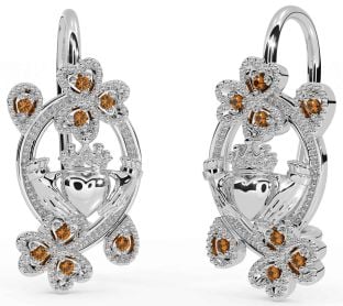 Diamant Strieborná Claddagh Trojlístok Visieť Náušnice