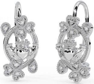 Diamant Argent Claddagh Trèfle Pendre Des boucles d'oreilles