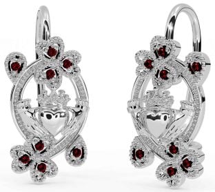 Diamante Prata Claddagh Trevo Pendurar Brincos