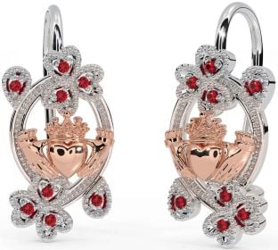 Diamante Rosa Ouro Prata Claddagh Trevo Pendurar Brincos