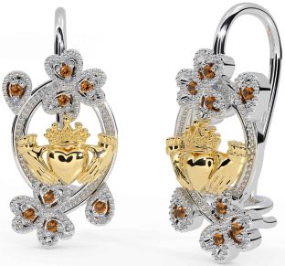 Diamante Oro Plata Claddagh Trébol Colgar Pendientes