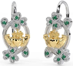 Diamant Or Argent Claddagh Trèfle Pendre Des boucles d'oreilles