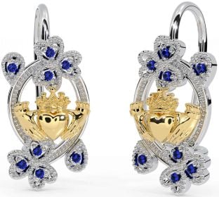 Diamant Or Argent Claddagh Trèfle Pendre Des boucles d'oreilles