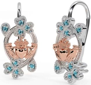 Diamant Blanc Rose Or Claddagh Trèfle Pendre Des boucles d'oreilles