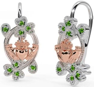 Diamante Blanco Rosa Oro Claddagh Trébol Colgar Pendientes