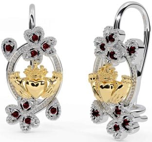 Diamant Weiß Gelb Gold Claddagh Kleeblatt Baumeln Ohrringe