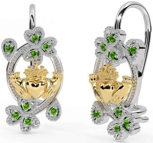 Diamante Bianco Giallo Oro Claddagh Trifoglio Penzolare Orecchini