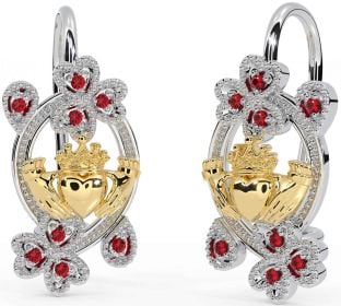 Diamant Weiß Gelb Gold Claddagh Kleeblcht Baumeln Ohrringe