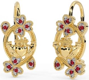 Diamant Gold Claddagh Kleeblatt Baumeln Ohrringe