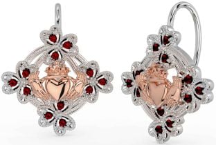 Diamant Rose Gold Silber Claddagh Kleeblatt Baumeln Ohrringe