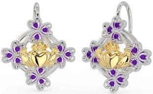 Diamante Oro Plata Claddagh Trébol Colgar Pendientes