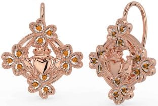 Diamant Rose Gold Claddagh Kleeblcht Baumeln Ohrringe