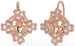 Diamant Rose Gold Claddagh Kleeblatt Baumeln Ohrringe