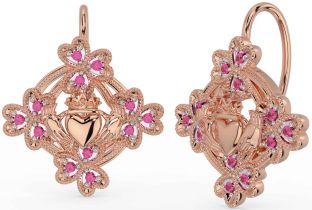 Diamante Rosa Oro Claddagh Trifoglio Penzolare Orecchini