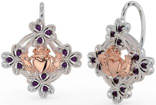 Diamante Rosa Oro Plata Claddagh Trébol Colgar Pendientes