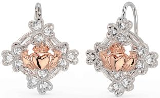 Diamant Rose Gold Silber Claddagh Kleeblcht Baumeln Ohrringe