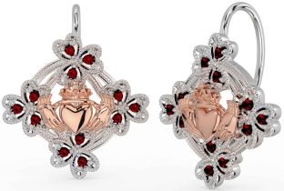 Diamant Rose Gold Silber Claddagh Kleeblatt Baumeln Ohrringe