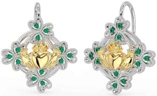 Diamante Ouro Prata Claddagh Trevo Pendurar Brincos