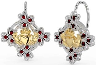 Diamant Or Argent Claddagh Trèfle Pendre Des boucles d'oreilles