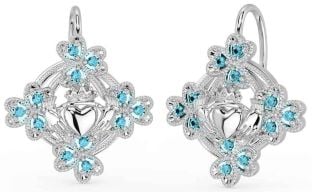 Diamond White Gold Claddagh Shamrock Dangle Earrings