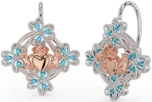 Diamant Blanc Rose Or Claddagh Trèfle Pendre Des boucles d'oreilles