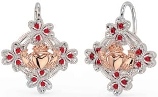 Diamant Blanc Rose Or Claddagh Trèfle Pendre Des boucles d'oreilles