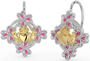 Diamante Blanco Amarillo Oro Claddagh Trébol Colgar Pendientes