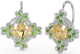 Diamante Bianco Giallo Oro Claddagh Trifoglio Penzolare Orecchini