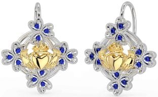 Diamant Blanc Jaune Or Claddagh Trèfle Pendre Des boucles d'oreilles