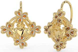 Diamant Guld Claddagh Kløver Dingle Øreringe