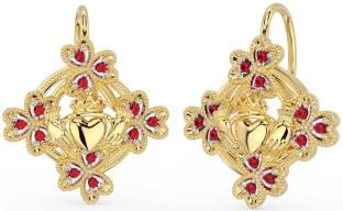 Diamante Ouro Claddagh Trevo Pendurar Brincos