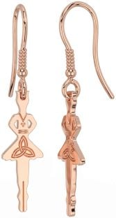 Rose Gold Silver Celtic Trinity Knot Dangle Earrings