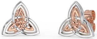 Rose Gold Silver Celtic Trinity Knot Stud Earrings