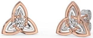 Rose Gold Silver Celtic Trinity Knot Stud Earrings