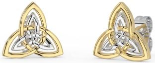 White Yellow Gold Celtic Trinity Knot Stud Earrings