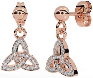 Diamond Rose Gold Silver Celtic Trinity Knot Dangle Earrings