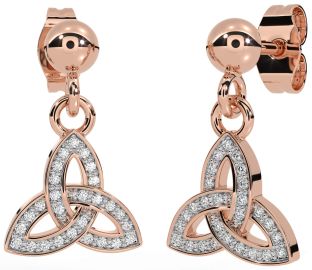 Diamant Rose Gold keltisch Dreieinigkeit Knoten Baumeln Ohrringe