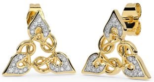 Diamond Gold Silver Celtic Trinity Knot Stud Earrings